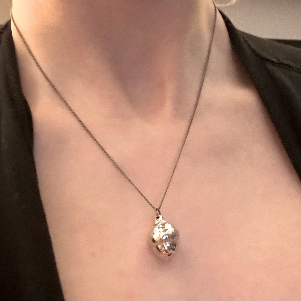 Silver plated acorn charm necklace made in Boulder 18” chain spring ring closure